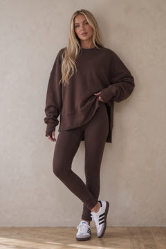 Brushed Fleece Side-Slit Sweatshirt And Leggings Set - 2