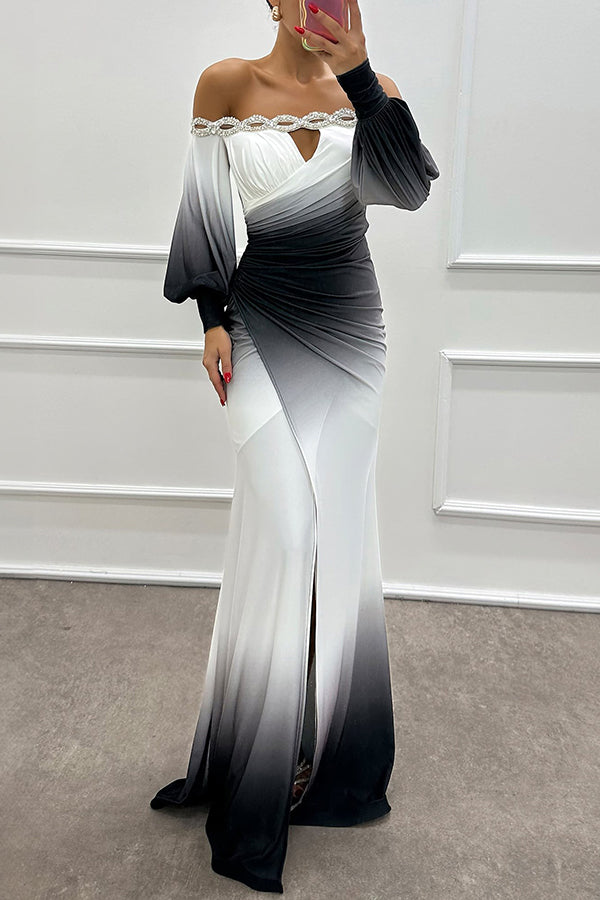 Off-Shoulder Maxi Gown With Lantern Sleeves - view 2