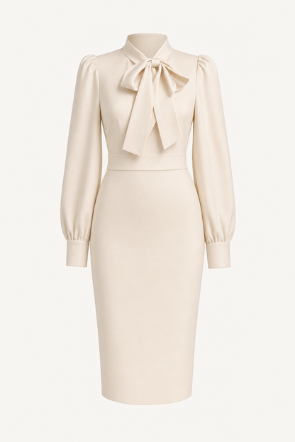 Bow-Tie Neckline Midi Dress