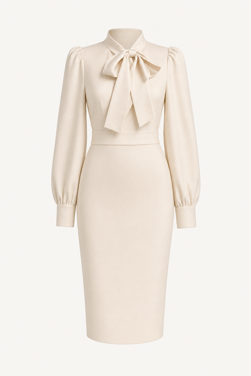 Bow-Tie Neckline Midi Dress