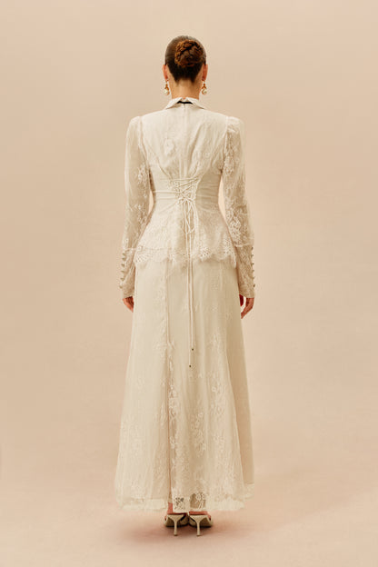 Apricot Lace Collared Top and Maxi Skirt Set - view 4