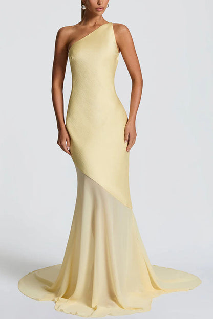 Satin one-shoulder maxi dress with open back - view 2