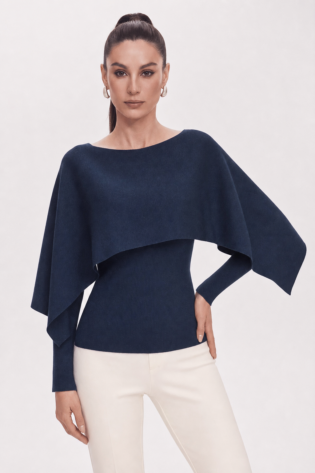 Navy Knit Top and Capelet Two-Piece Set - view 2