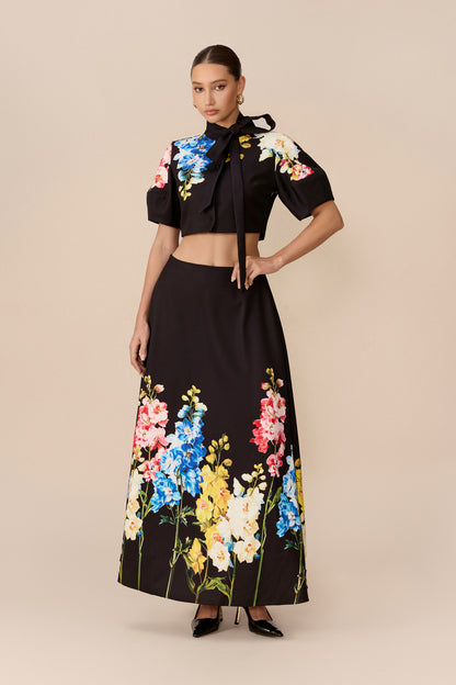 Floral Tie-Neck Crop Top and Maxi Skirt Set - view 5