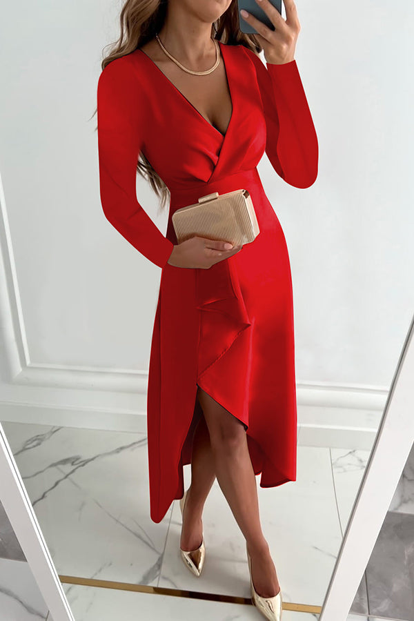 Ruffle Trim Maxi Dress With Long Sleeves - view 3