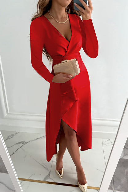 Ruffle Trim Maxi Dress With Long Sleeves - view 3