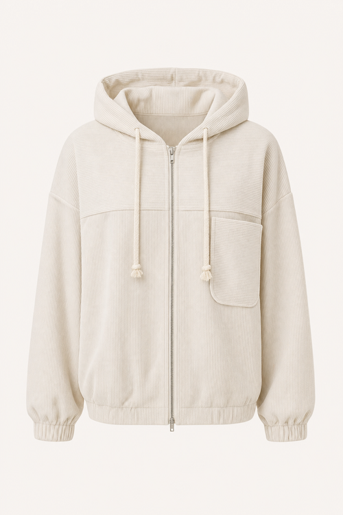 Corduroy Hooded Zip-Up Jacket, Relaxed Fit