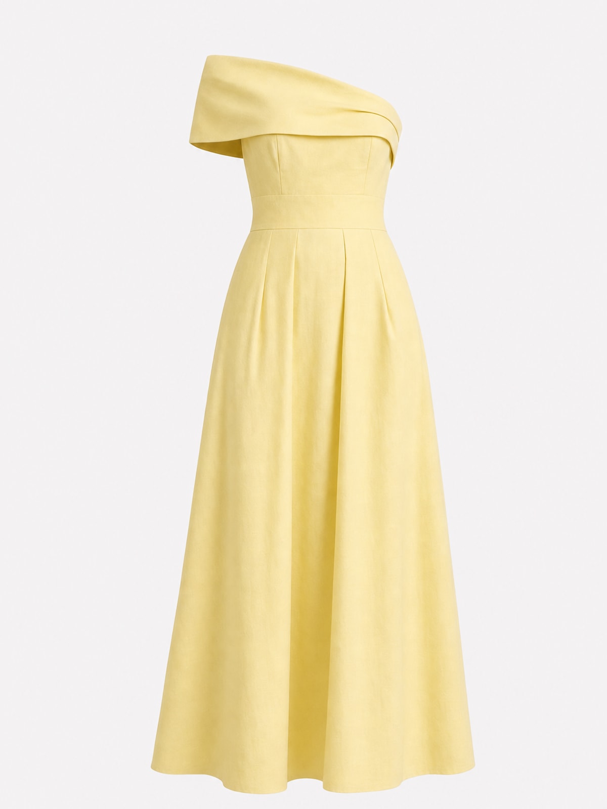 Chic Polyester One-Shoulder Midi Dress with Pockets - 1