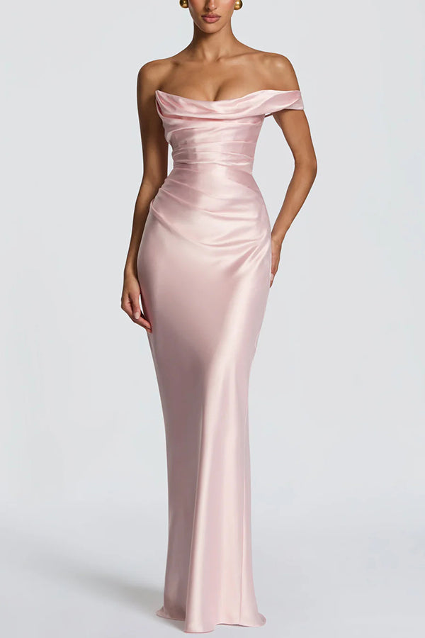 Satin one-shoulder pleated maxi dress - view 6