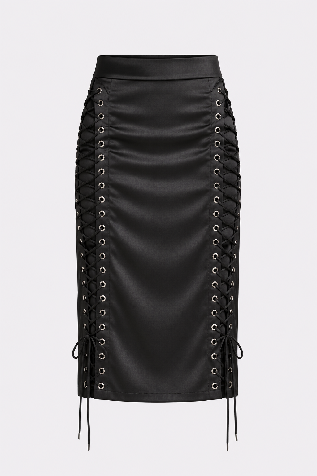 Black Midi Skirt Tie-Detail High-Waisted - 5