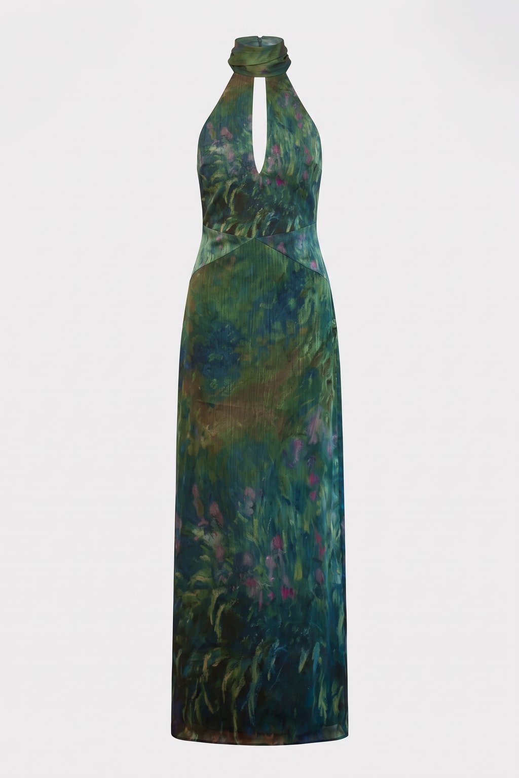 Chiffon Maxi Dress With High Neckline - 1