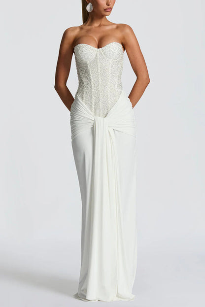 Sequined satin jersey off-shoulder maxi dress - view 2