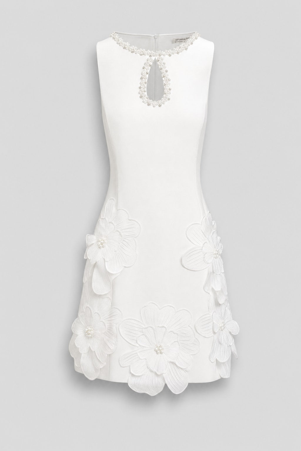 3D Floral Pearl Sleeveless Boat Neck A-Line Mini Dress - 1