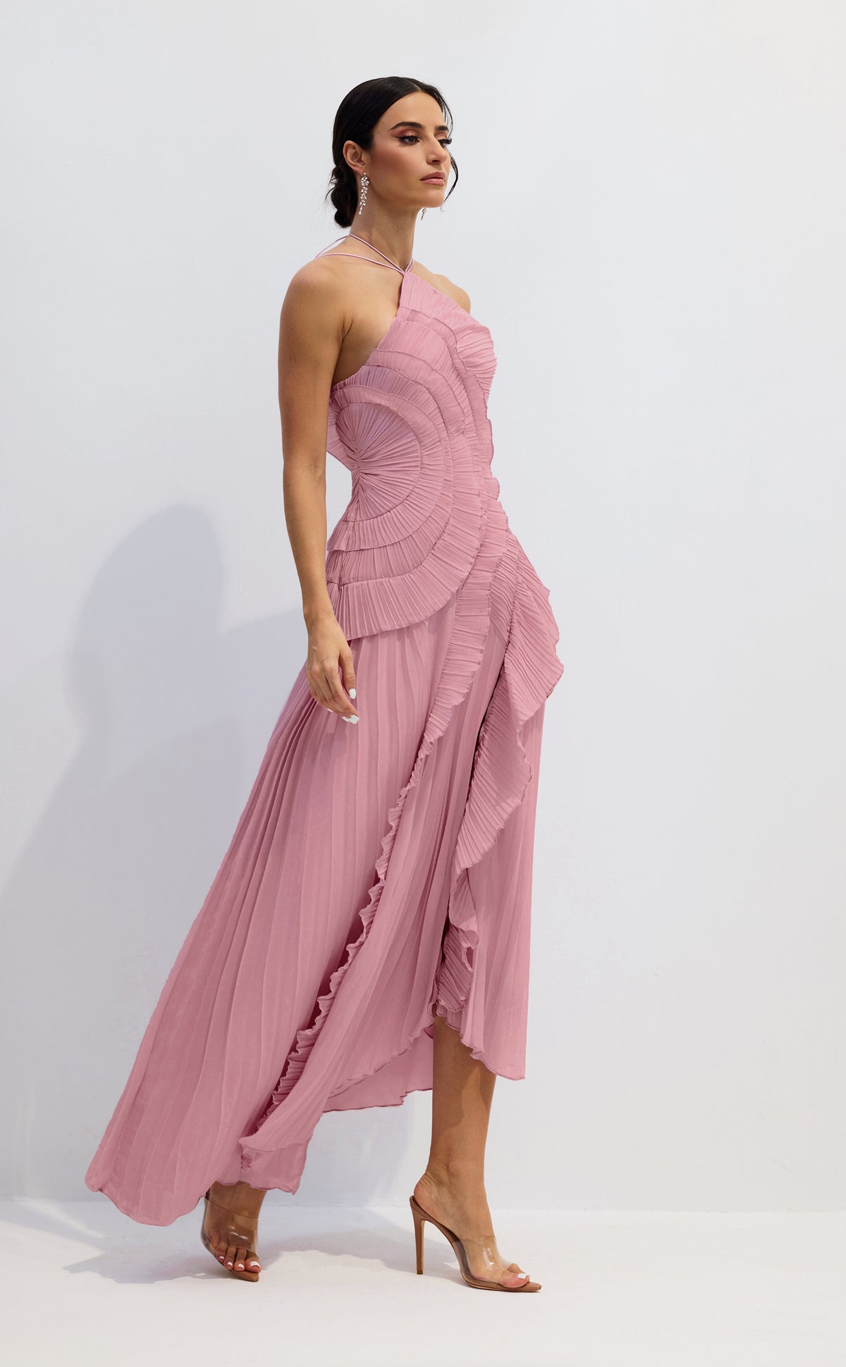 Chiffon Pleated Halterneck Midi Dress - 7
