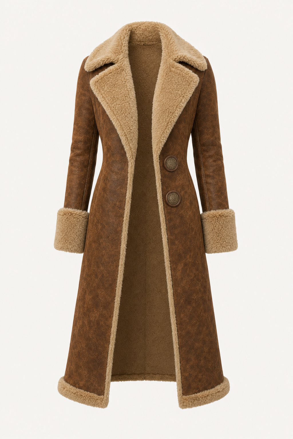Faux Suede Long Coat with Faux Fur Lining