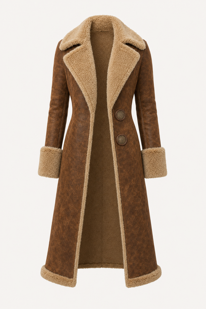 Faux Suede Long Coat with Faux Fur Lining
