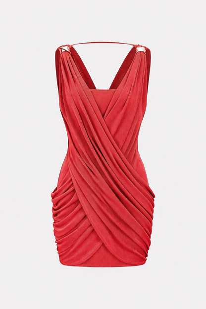 Ruched jersey mini dress with crossover V-neck - view 9