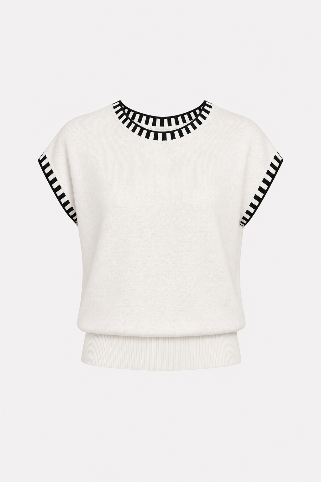 Contrast Trim Cap Sleeve Knit Top - view 8