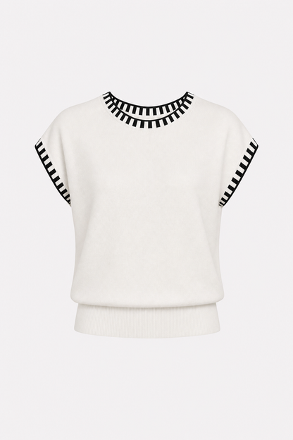 Contrast Trim Cap Sleeve Knit Top - view 8