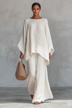 Asymmetric Top Two-Piece Set With Flowing Pants - 2