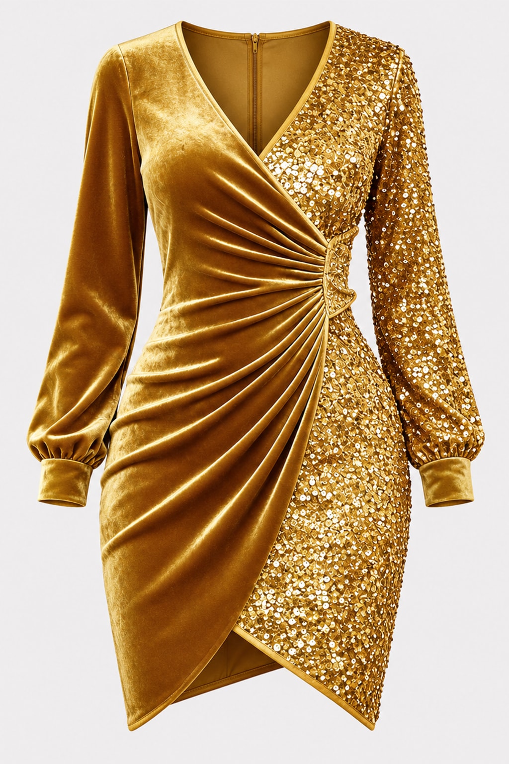 Synthetic Sequin Party Dress V Neck Long Sleeve - 1