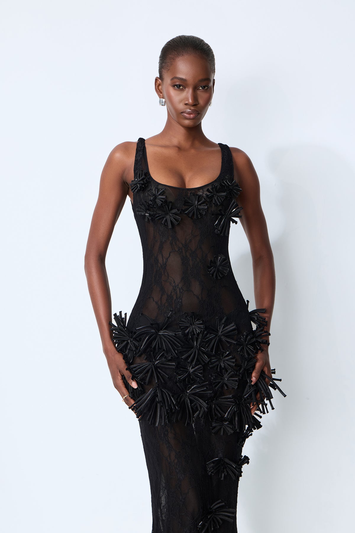 Floral Applique Lace Mermaid Gown - view 3