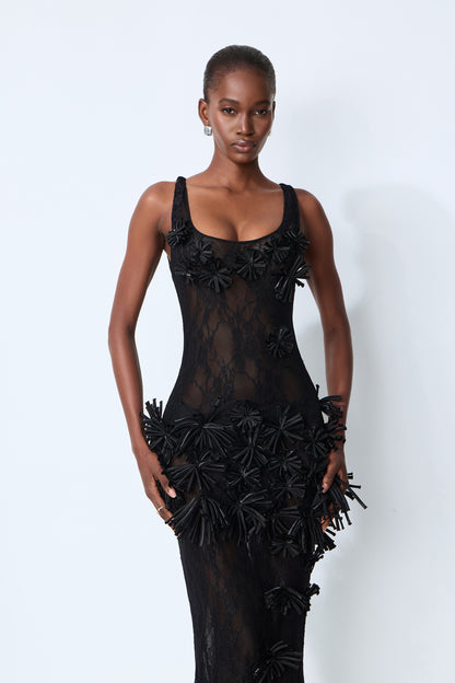 Floral Applique Lace Mermaid Gown - view 3