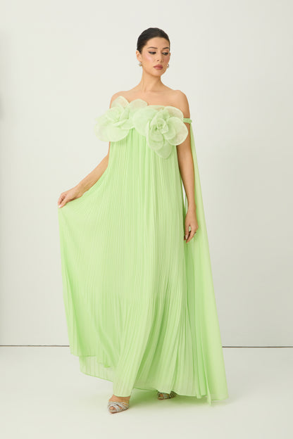 Green Floral Applique Off-Shoulder Maxi Dress - view 2