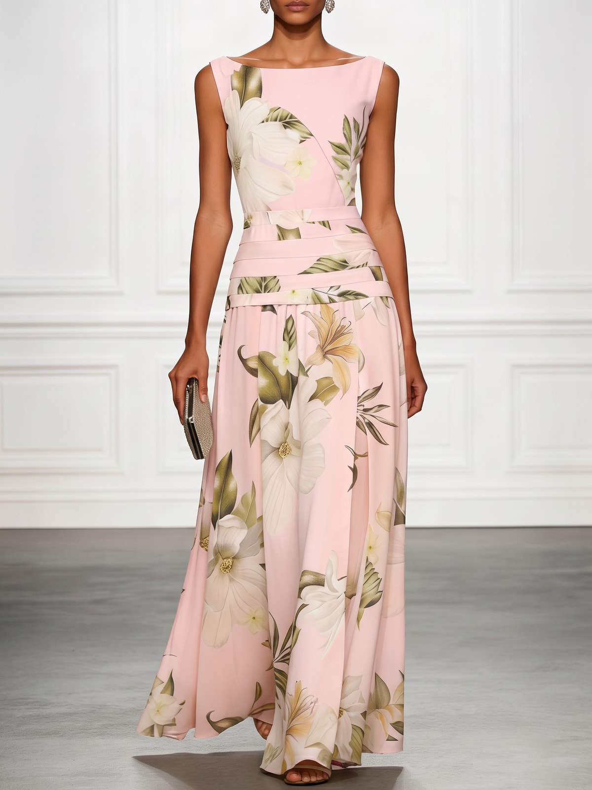 A-Line Maxi Dress With Boat Neck - 4