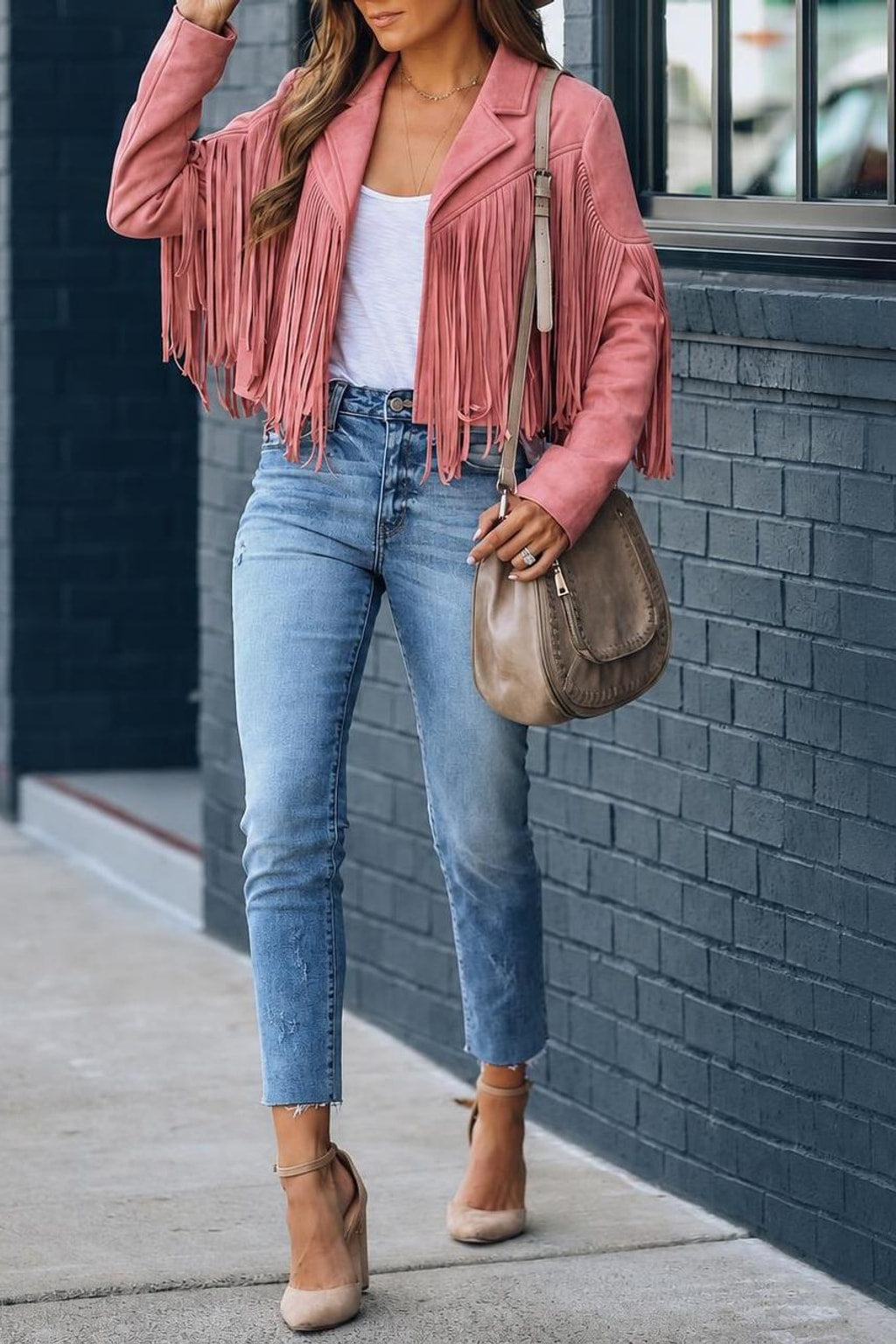 Faux Suede Fringe Cropped Jacket - 7