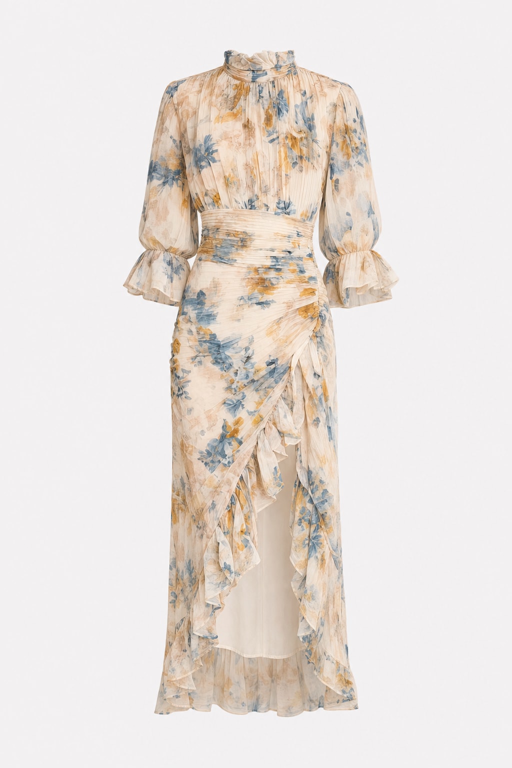 Floral Chiffon Ruched Maxi Dress - 1