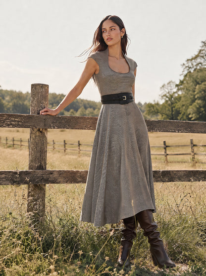 Houndstooth Jersey Midi Dress with Cut-Out - view 2