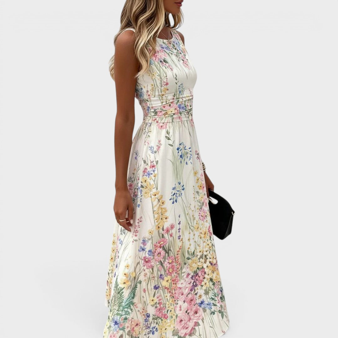 Watercolor Floral Sleeveless Midi Dress - view 4