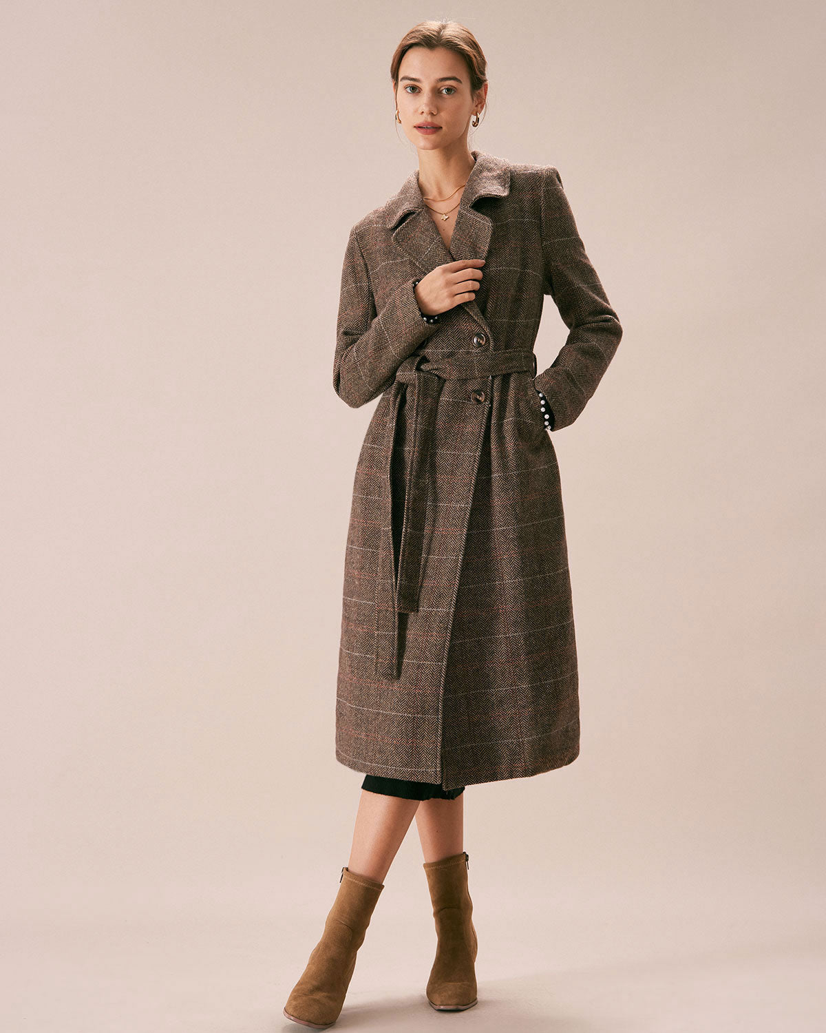 Double-Breasted Belted Coat in Coffee - view 5