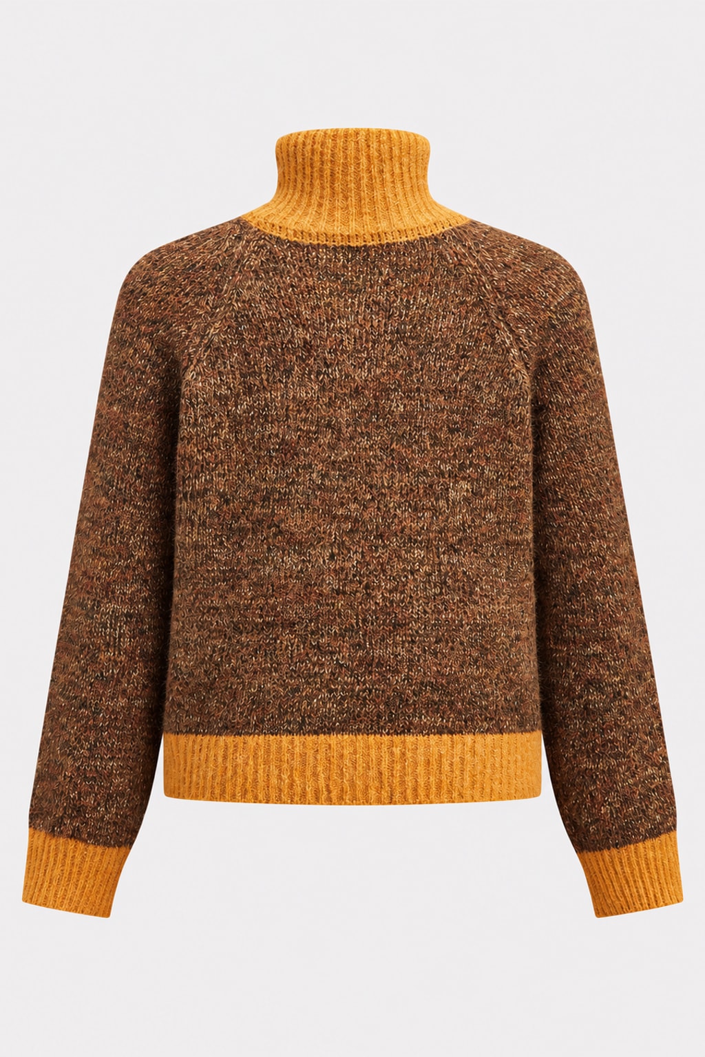 Knit Cardigan Turtleneck Color Block Style - 4