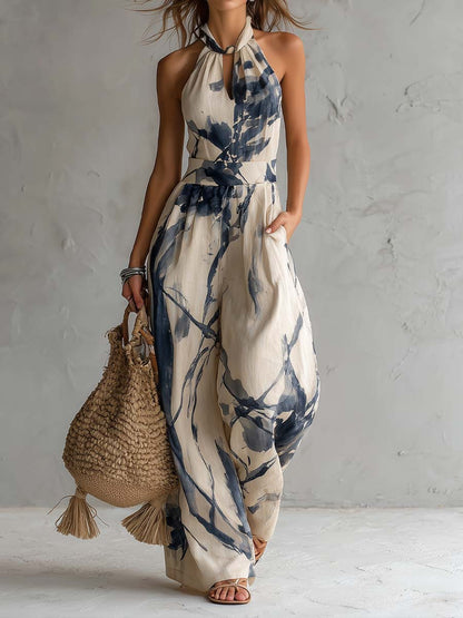 Blue wide-leg halter jumpsuit - view 2