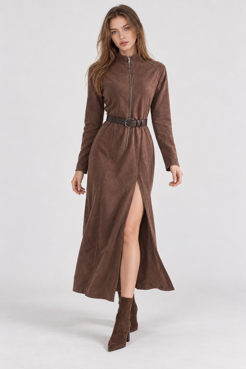 Cashmere Knit Dress Slim Fit With Zipper - 2