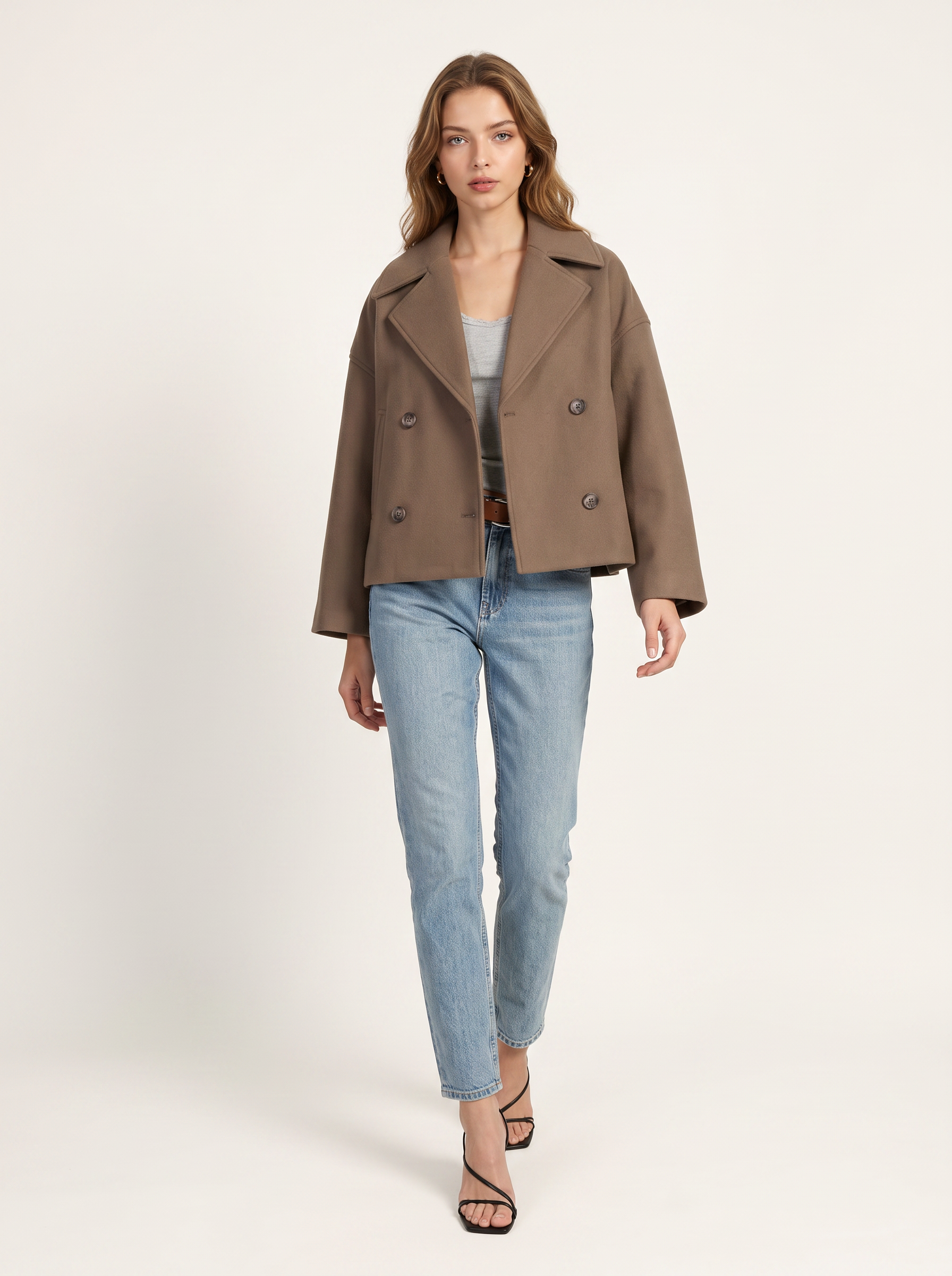 Cropped Double-Breasted Blazer, Pointed Lapels - view 5