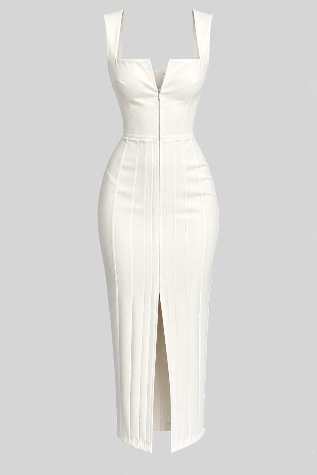 Slit Midi Dress with Half-Zip Square Neck - 1