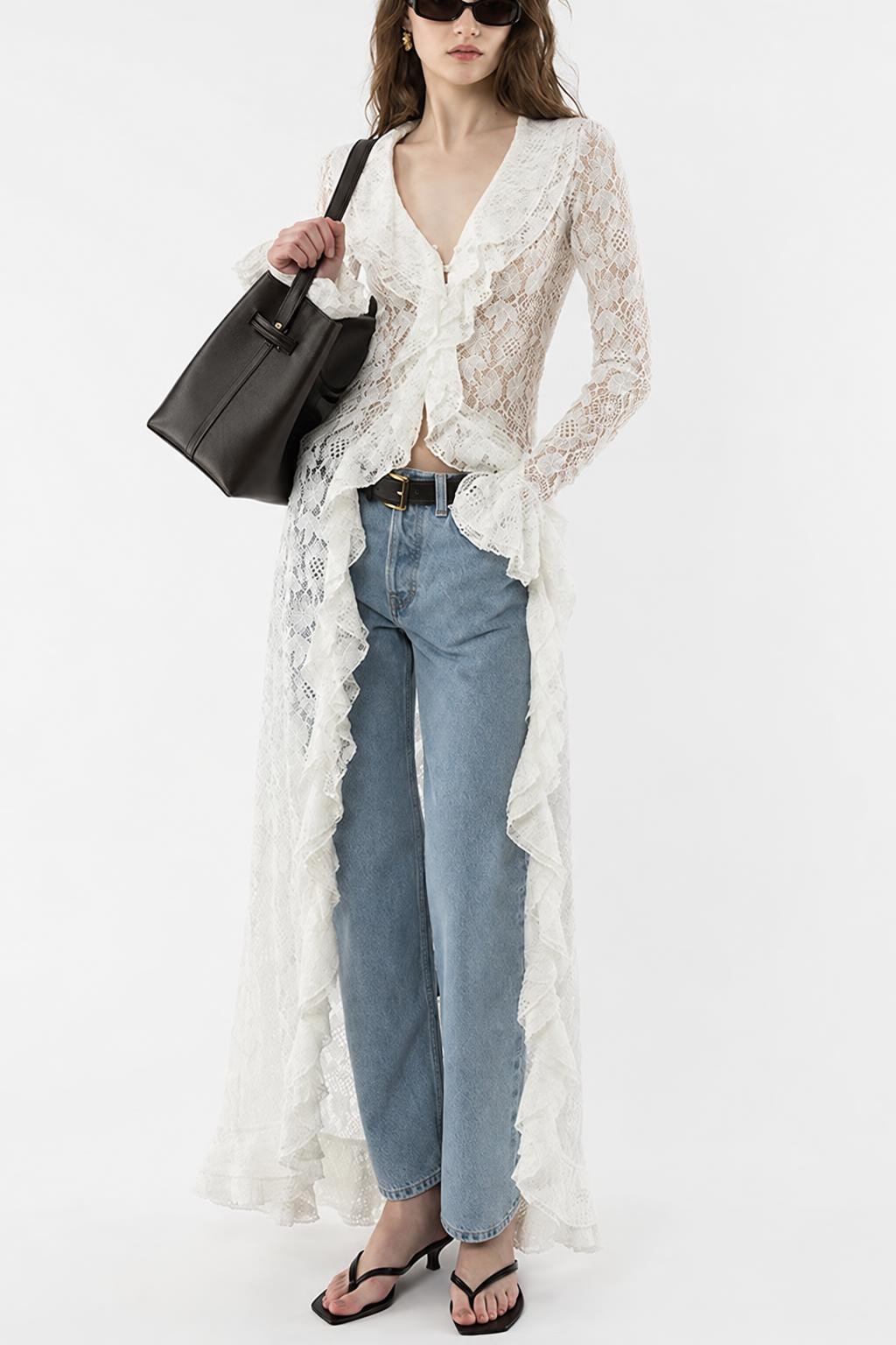 Lace Maxi Dress With Ruffle Trim - 6