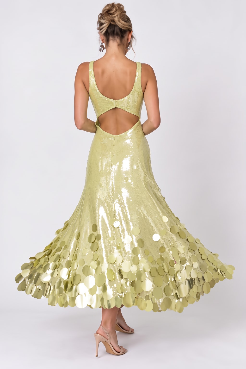 Comfortable Sequin Tank Maxi Dress With Cutout Back Green - 4