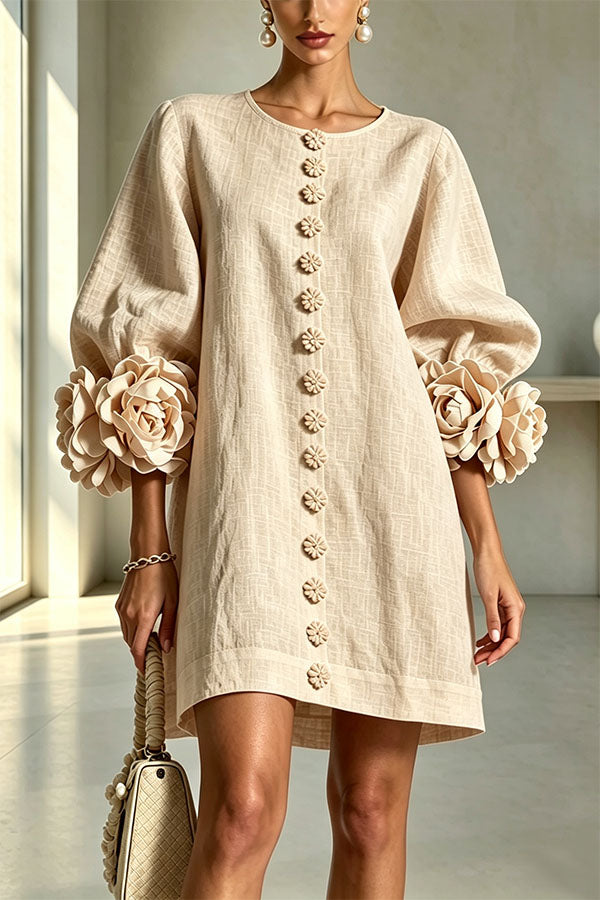 Linen Blend Button-Down Mini Dress - view 6