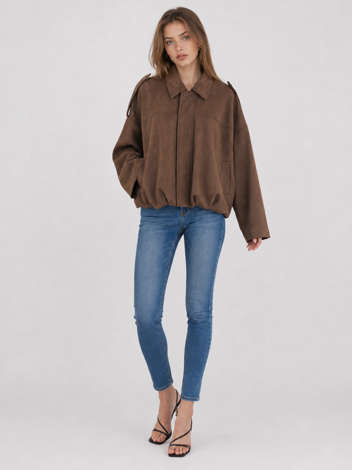 Cozy Faux Suede Oversized Jacket With Pockets - 8