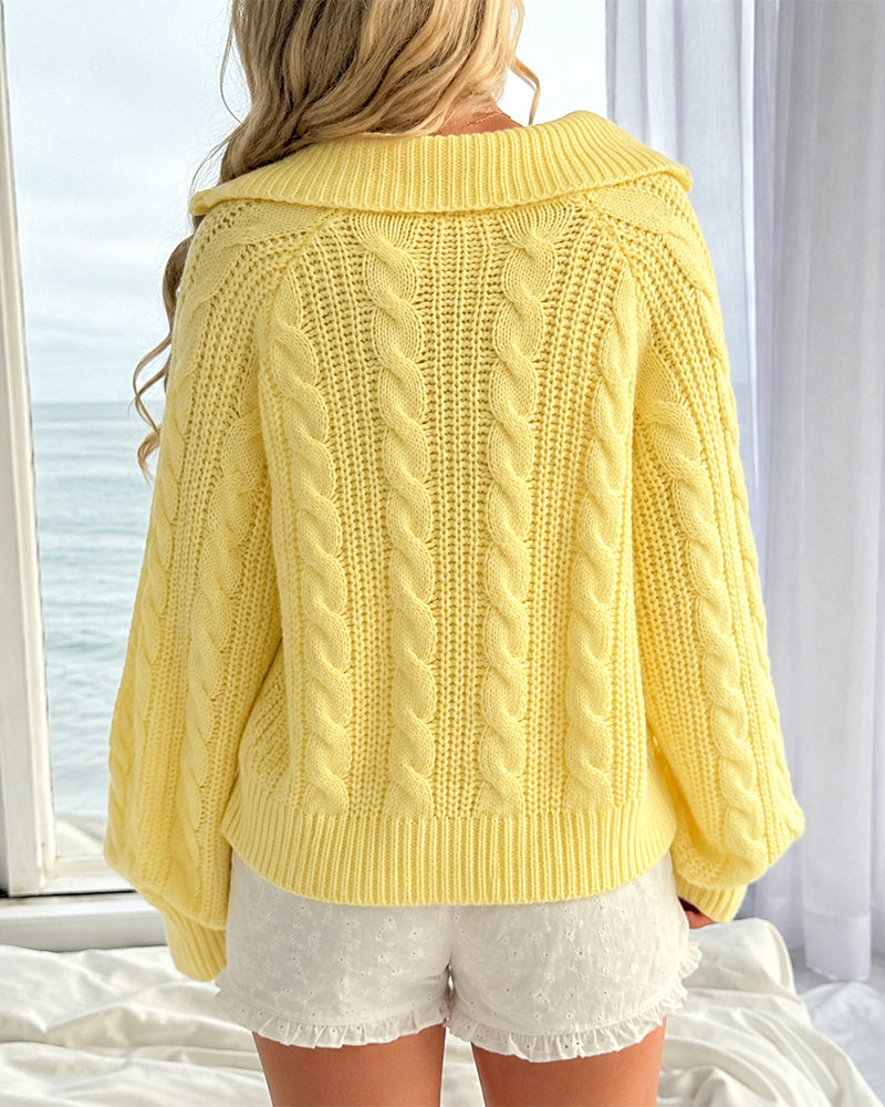 Yellow Cable Knit Half-Zip Sweater - view 4
