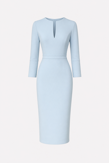 Satin pencil dress with back slit - view 15