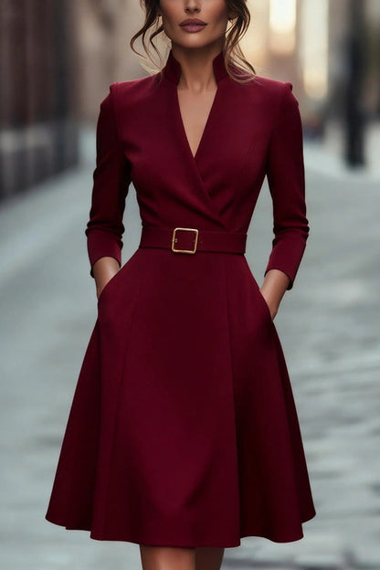 V-Neck Long Sleeve Midi Dress - view 2