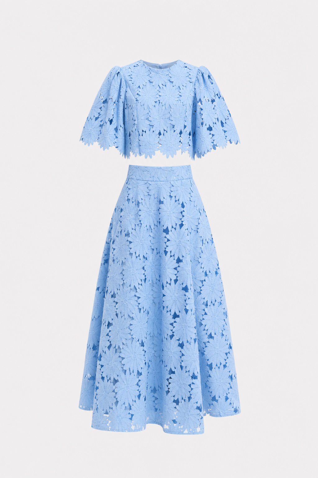 Blue Floral Lace Crop Top and Maxi Skirt Set