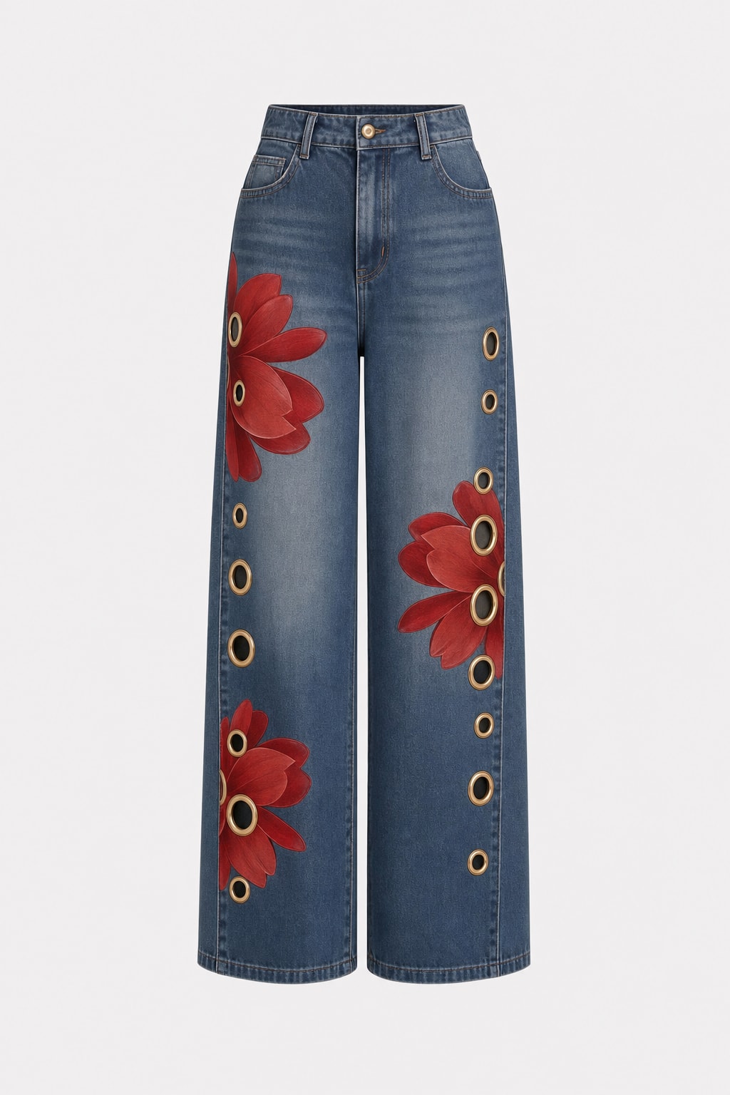 Denim Wide Leg Trousers With High Waisted Fit - 1