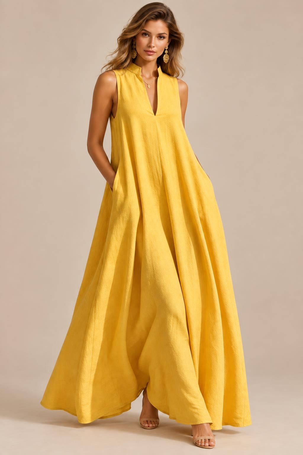 Polyester Maxi Dress With Split Neck - 3