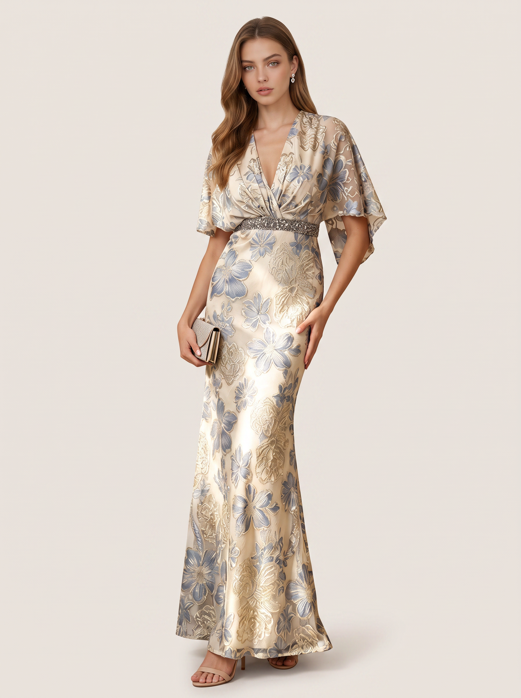 Mermaid Maxi Gown With Embellished Belt - view 2